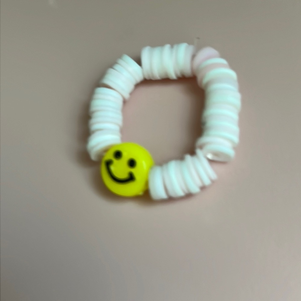 Pink and White Clay Bead Ring